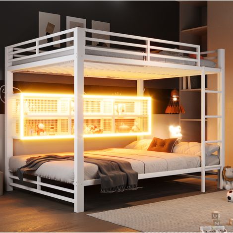 Litera 140x200 cm de metal con almacenaje y LED, blanco OKMYHOME (1/5)
