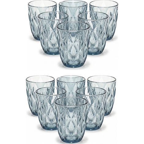Set 12 Bicchieri blue per Acqua e Bibite 29cl in Pasta di Vetro Crystal blu Design  Diamante Sfaccettato Elegante per Casa e Ristorazione per una Tavola di stile Raffinata elegante