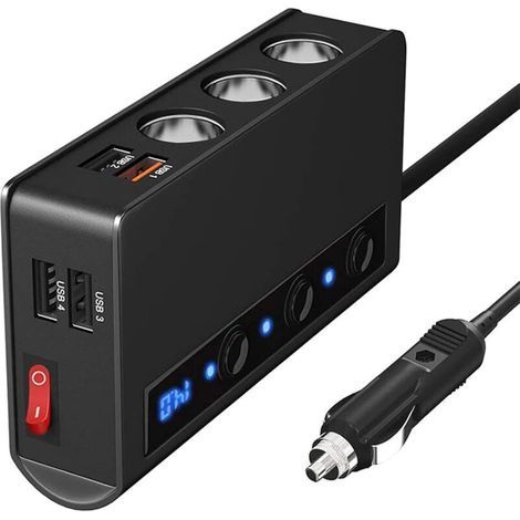 Chargeur Allume-Cigare de Voiture Socle Splitter 180W Adaptateur Allume-Cigare avec 4 Ports USB Interrupteur séparé Indicateur de Tension QC3.0 Charge Rapide pour téléphone Tablets Dash Cam (1/4)