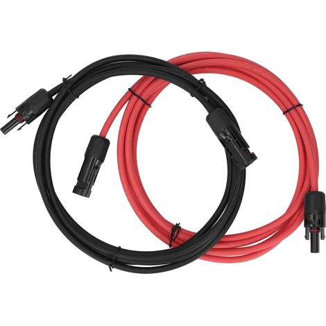 2 câbles solaires 10AWG avec connecteurs femelle mâle rouge et noir 9 mètres pour installation extérieure (1/5)