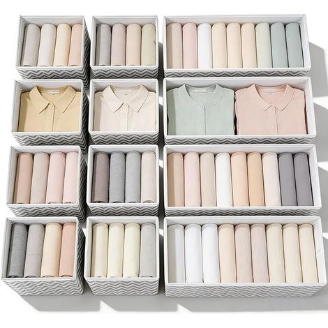 Evance Organisateur de Tiroir Pliable Non-tissé pour sous-vètements, Soutien-Gorges, Cravates, Chaussettes Boîte de Rangement à Compartiment Gain de Place (Gris) (1/5)