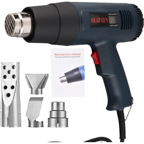 Heißluftpistole (1800 W), industrielle Schnellheizpistole, digitales LCD-Display, tragbarer Heißluftgebläse, einstellbare Temperatur von 60 bis 600 °C, Werkzeug mit 4 Düsen zum Trocknen von Schrumpfsc (1/5)