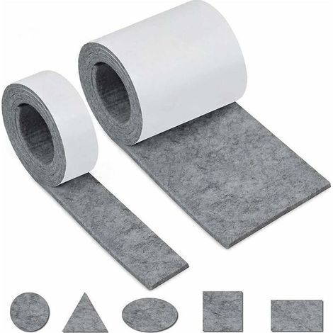 Feutrine Autocollante Meuble, Feutrine Adhesive 2 Rouleaux(100×10cm+100×2cm)Découpe Libre de Toute Taille ou Forme Feutre Patin Antiderapant pour Protection Pied de Table Chaise Canape (1/4)