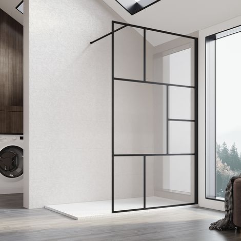 SONNI Duschwände 8mm Walk in Dusche Duschwand Duschabtrennung Schwarz NANO Echtglas 100x200cm