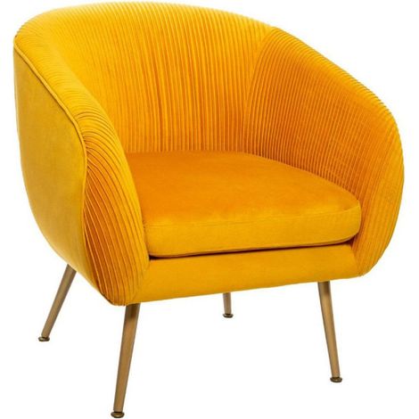 Atmosphera – Fauteuil cabriolet en velours jaune 74cm – Assise épaisse H. 45cm – Bois et mousse polyuréthane – Confort moderne
