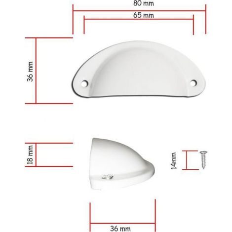 Poignées Coquillage - Lot de 12 - Forme Demi-Lune - 8,1 cm x 3,5 cm - Pour Tiroirs et Meubles - Blanc (1/4)