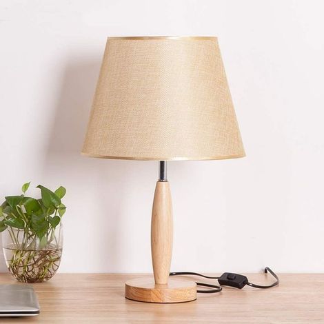 Lampe de table avec abat-jour en tissu de lin avec interrupteur cordon de style vintage E26 Base en bois Ampoules de table antiques (1/5)