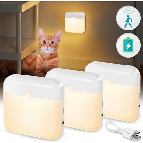 Bardusch - Lot de 3 Veilleuses LED Rechargeables Détecteur Mouvement,3M Portée, Magnétique pour Placard/Escalier (Blanc Chaud) (1/4)