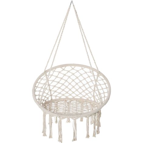 Chaise Suspendue Fauteuil suspendu intérieur extérieur Chaise hamac de Voyage Portable Ø 80 x 42H m macramé Coton Polyester Beige
