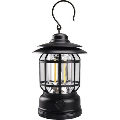 Lanterne de camping vintage LED 1000 lm à énergie solaire et rechargeable par USB COB portable, résistante à l'eau, lampe de poche d'urgence avec crochet de suspension pour extérieur, tente, [C
