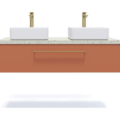 Meuble de salle de bain suspendu 2 vasques à poser 120cm 1 tiroir Terracotta - Glasgow (1/5)