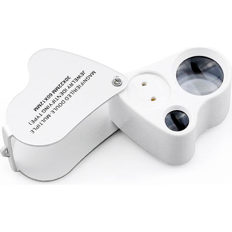 Lupa plegable de joyero con luz LED: ojo iluminado para observar joyas, piedras preciosas, relojes, monedas y sellos. (1/2)
