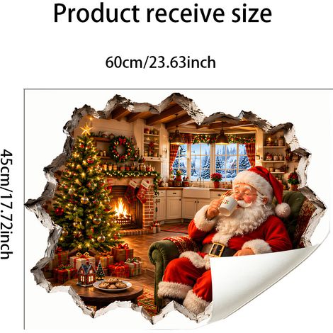 Sticker mural « Scène de Noël avec le Père Noël » avec effet de transparence - Décoration murale pour salon et chambre à coucher - Ambiance festive - JT6099 (4560cm)