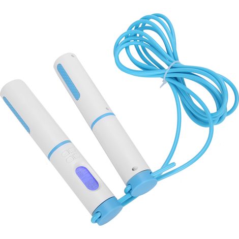 Corde à sauter d'exercice avec comptage intelligent et chronométrage, sans fil, équipement de fitness (poignée bleue et blanche, câble en acier, 2 balles) (1/5)