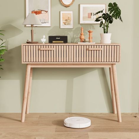 Konsole Tisch - 100x35x80 cm - 2 Schubladen - Holz - Skandinavischer Stil