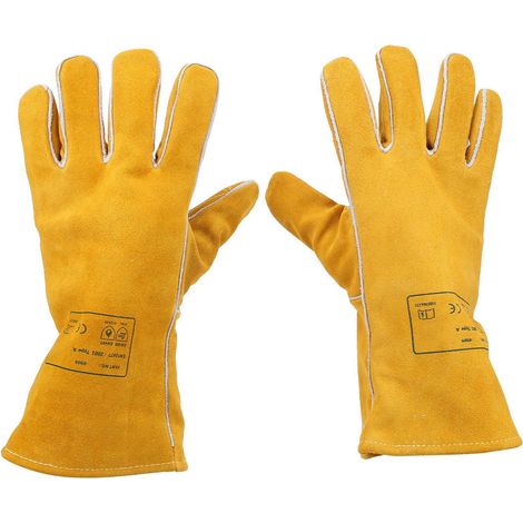 Paire de gants de soudure antidérapants résistants à la chaleur absorbant la sueur jaune doré pour sécurité au travail (1/5)