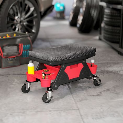 Tabouret d'atelier mobile 135 kilogrammes, tabouret de mécanicien avec roulettes rotatif à 360°, noir, 64,5 x 33 x 35 centimètres