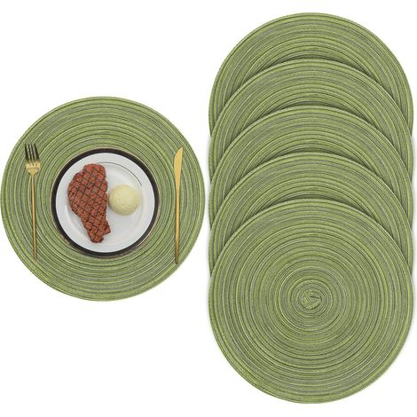 Lot de 6 Sets de Table tissés 38cm Sets de Table Ronds lavables antidérapants et résistants à la Chale (Vert) (1/5)
