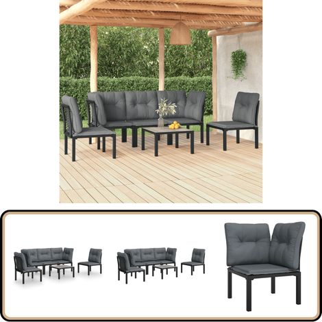 Salon de jardin 6 pcs noir et gris résine tressée - Salon De Jardin - Mobilier Extérieur - Set Salon De Jardin - Table Basse - Chaises De Jardin