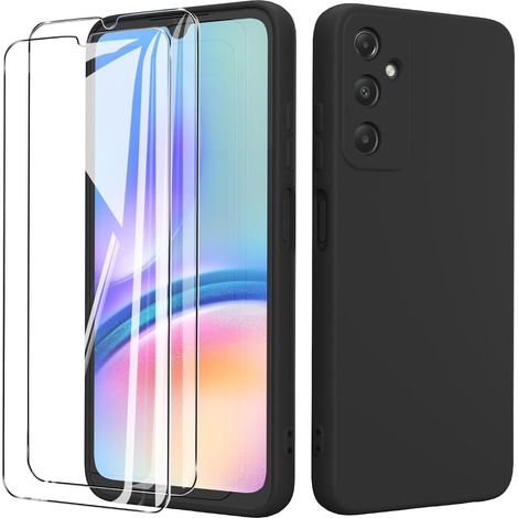 Coque pour Samsung Galaxy A05s 4G (6.7") avec 2 Verre Trempé Protection écran,Housse Liquide Souple en Silicone TPU Antichoc Bumper Étuis Anti Rayures Case Cover - Noir (1/5)