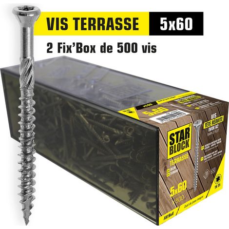 Kit chantier terrasse 20 m² – 800 vis inox A2 – 1 kit perçage – 3 forets de rechange – Pour béton armé et bois dur – Starblock