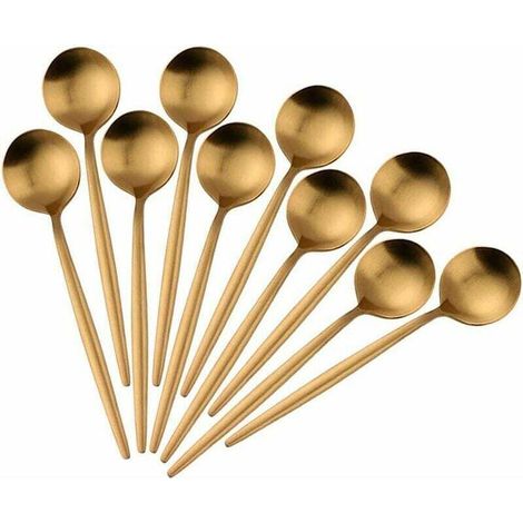 royaluxe -Cuillères à café dorées, cuillères à café en acier inoxydable, mini cuillères à gâteau polies miroir ensemble de 10 cuillères à café (1/5)