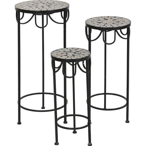 Table d'appoint forgée multicolore pour extérieur - Mosaïque multicolore noir et beige