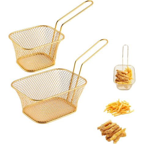 Panier à friture - 2 pièces - Passoire à friture - Louche à friture - Cuiseur à légumes - Égouttoir - Acier inoxydable-AquaForge (1/5)