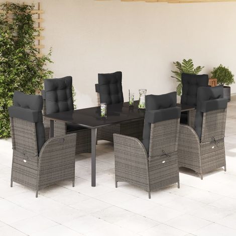 7-tlg. Garten-Essgruppe mit Kissen Grau Poly Rattan vidaXL (1/5)
