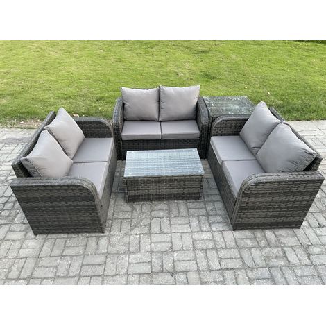 Fimous Gartenmöbel-Sets 6-Sitzer Polyrattan Möbel Sofa Sets mit Rechteckiger Couchtisch Love Sofa Beistelltisch Dunkelgrau Gemischt