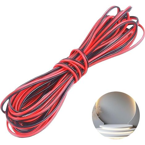 10 mètres Câble électrique flexible 22AWG 2 fils rouge et noir en cuivre étamé avec isolation double en PVC pour bande LED, appareils électroménagers et diverses applications (1/5)