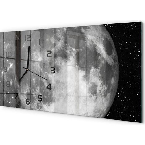 Grande Horloge Murale 60x30 cm Design Panoramique Verre Silencieux pour Salon Lune (1/5)