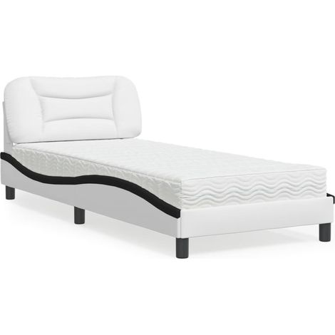 Cama con colchón Hvar cuero sintético blanco y negro 80x200 cm vidaXL (1/5)