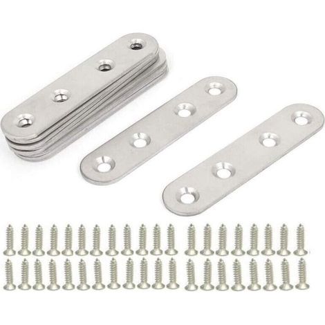 BUNTHAUS Équerres Plate en Inox,10 pièces Pattes D'assemblage en métal, Supports de Fixation Droits Plats,Plaques Métalliques Supports D’angle Plats, avec 40 vis,pour Réparation Connexion Fixations Me
