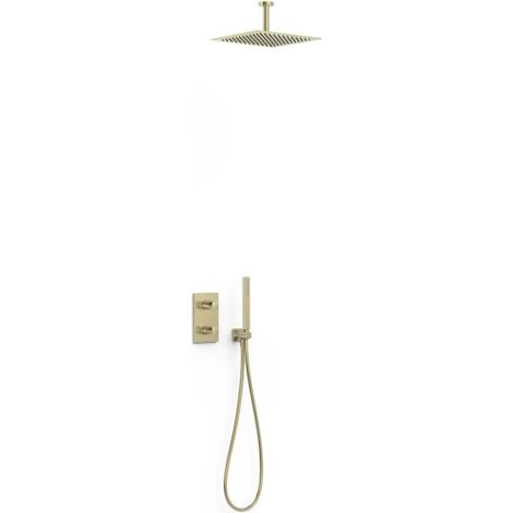 Kit robinet thermostatique encastré 2 voies pour douche Therm-box Cava doré - TRES 21135003CA