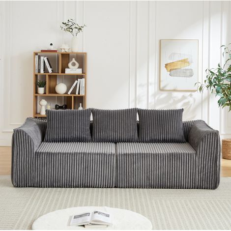 Divano lineare 235,5x101x72,5 cm in tessuto a coste grigio, modulare, per soggiorno – MEUBLIV (1/5)