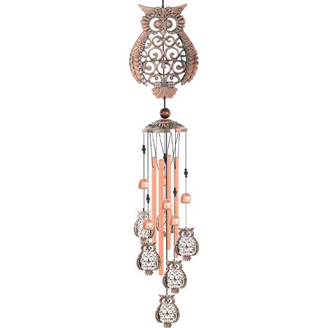 Carillon éolien d'extérieur avec 4 tubes en aluminium, 6 cloches, étanche, idéal pour Noël, la fête des mères, les cadeaux, le balcon, les fêtes, le jardin (hibou)