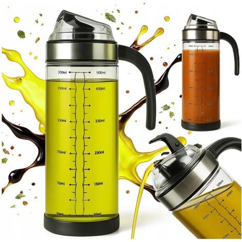 Pichet Distributeur - Verre - 0,5 L - Poignée Intégrée - Pour Sauce Huile Vinaigre - Lot de 2 (1/5)