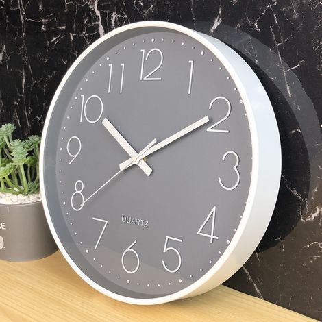 Moderne, geräuschlose Pendelwanduhr, 30 cm, grau, für Schlafzimmer und Küche.
