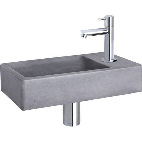 Differnz Force Set lave-mains 40x22x8cm 1 trou avec robinet droit et siphon + bonde chrome Rectangulaire Béton Gris foncé (1/5)