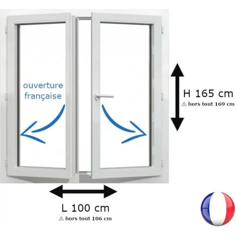 Fenêtre PVC 2 vantaux H 165 x L 100 cm OF pour pose en neuf avec poignée
