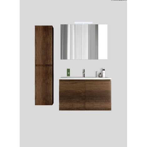 Mobile da Bagno Sospeso con Lavabo 80 cm e Specchio Bali Two Noce Scuro (1/2)