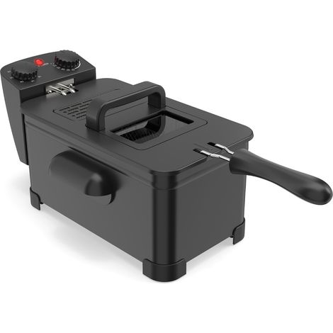 Friteuse électrique 2000W noire, capacité 3L, thermostat et minuteur réglables, couvercle avec hublot vitré, cuisson rapide et sécurisée (1/5)