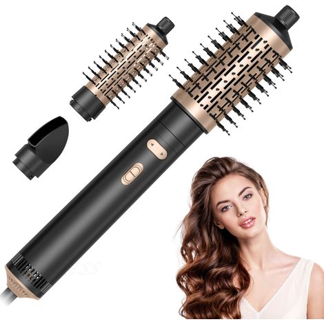 3-in-1 Rotating Hair Dryer Brush with Detachable Brush Head (2" and 1.5"), 3 Heat Settings and 2 Speed Settings. Rotating Hot Air Brush for Curling and Straightening.