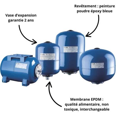 Vase d'expansion sanitaire 8 litres – Membrane EPDM interchangeable pour eau potable – Revêtement époxy bleu – Haute résistance thermique +99°C – Elbi (1/3)