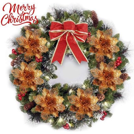 Fleur de poinsettia - 16 cm - Lot de 12 - Attaches vertes incluses (1/4)
