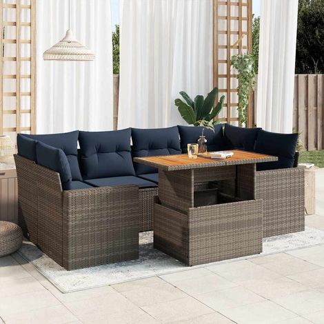 7-tlg. Garten-Sofagarnitur mit Kissen Grau Poly Rattan vidaXL (1/5)