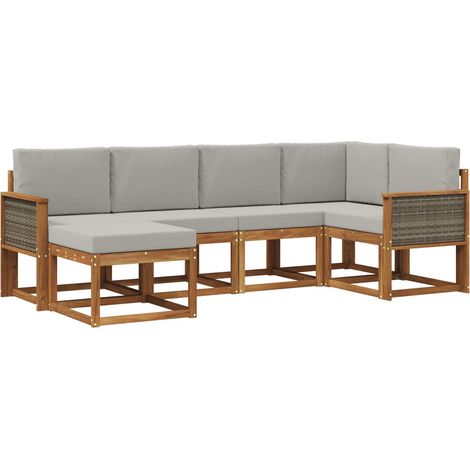 Outdoor Sofa Set 6 pcs Natural and Light Grey Polyester vidaXL (1/5)