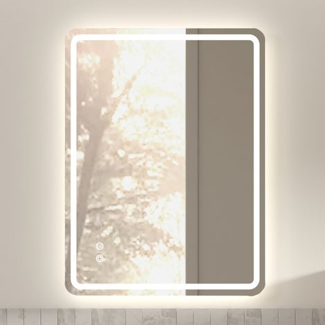 Miroir carré 60×80 avec éclairage, miroir de salle de bain mural à LED, avec 3 températures de couleur réglables et intensité variable, sans cadre, peut être monté horizontalement ou verticalement (1/4)
