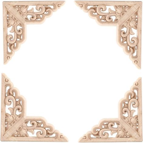 Moulure Decorative Bois applique de Sculpture sur Bois (Carré) Sculpture Bois Decoration DéCalcomanies en Bois Massif Bois sculpté Onlay Applique Sculpture sur Coin Décalcomanie Décoration (1/5)